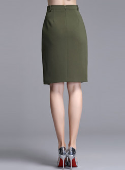 Retro Split Army Green Skirt