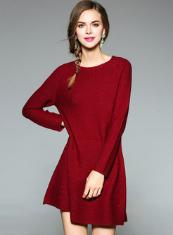 Brief Solid Color A-line Slim Knit Dress