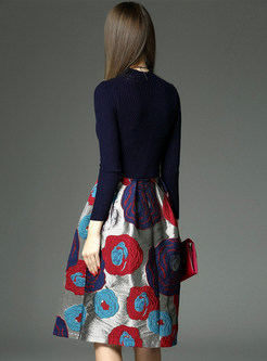 Patchwork Sequined Floral Slim Knit Dress
