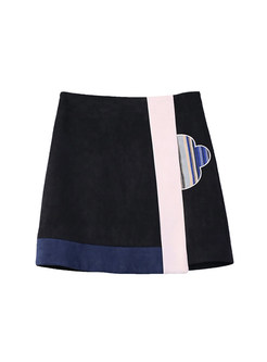 Stylish Embroidery Hit Color Suede Skirt