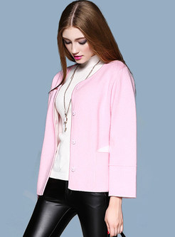 O-neck Solid Color Short Thick Coat