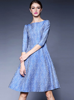 Pure Color Jacquard Midi Dress