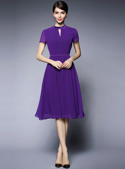 Pure Color Chiffon Midi Dress