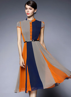 Vintage Floral-Color Slim Maxi Dress 