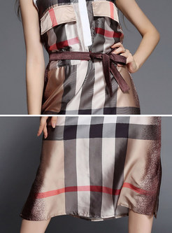 Sleeveless Plaid Log Silk Dress