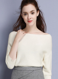 Brief Slash Pure Color Sweater
