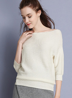 Brief Slash Pure Color Sweater