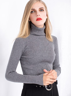 Stylish Turtle Neck Pure Color Sweater