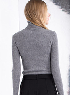 Stylish Turtle Neck Pure Color Sweater