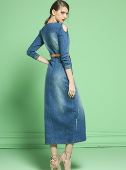 Vintage Split Misty Denim Maxi Dress