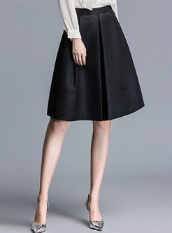 Brief Pure Color High Waist Hepburn A-line Skirt