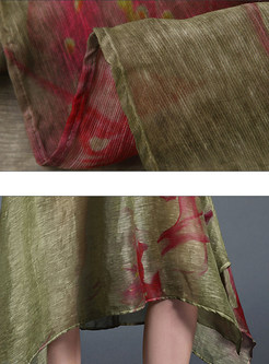 Loose Print Asymmetric Silk Shift Dress 