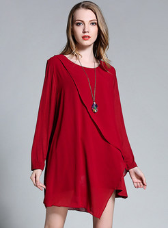 Loose Pure Color Asymmetric Patch Pullover T-shirt