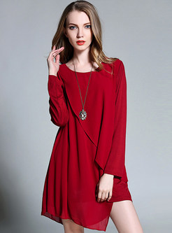 Loose Pure Color Asymmetric Patch Pullover T-shirt