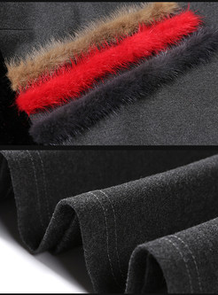 Vintage Color-blocked Fur-patch Thick Shift Dress