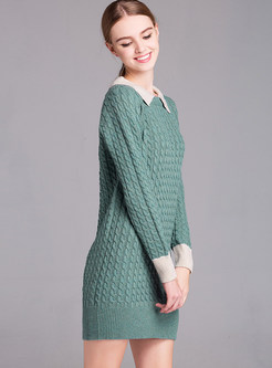 Elegant Color-blocked Lapel Knitted Dress