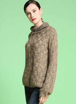 Turtle Neck Checkered Thick Stylish Sweater