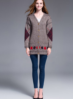 Vintage Loose V-neck Zip-up Sweater