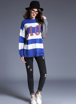 Fashion Loose Stripe Hit Color Sweater