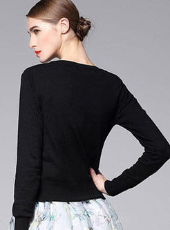 Elegant Embroidered V-neck Zip-up Sweater