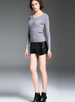 Brief Wool Pure Color Sweater