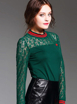 Chic O-neck Lace Patch T-shirt