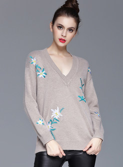 Casual V-Neck Loose Pullover Sweater 