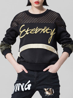 Hollow Letter Embroidery Stylish Patchwork Hoodies