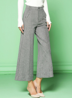 Woolen High Waist Slim Solid Color Pants