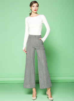 Woolen High Waist Slim Solid Color Pants