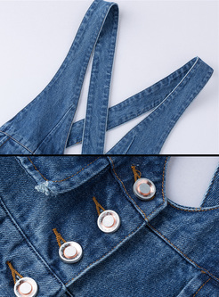 Casual Single-breasted Waist Denim Overall