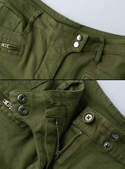 Casual Army Green Waist Zipper Pencil Pants