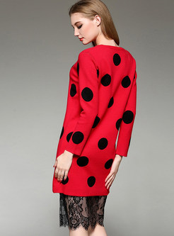 Sweet Lace Patch Dot Hit Color Sweater