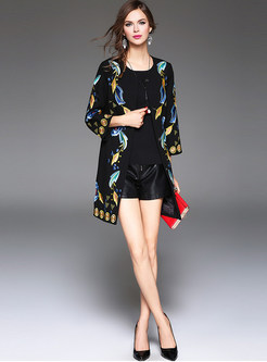 Round Collar Embroidery Loose Coat