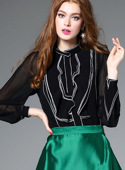Brief Falbala Color-Matched Pullover Blouse 