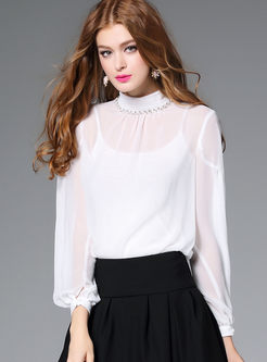 Brief Pure Color Lantern Sleeve Pullover Blouse