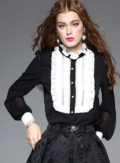 Brief Color-Matched Falbala Collar Blouse