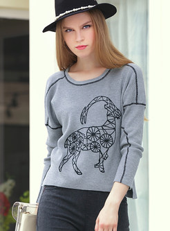 Cute Sheep Print O-neck Sweater