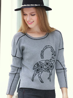 Cute Sheep Print O-neck Sweater