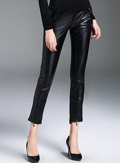 PU Slim Leather Full-length Thick Pants