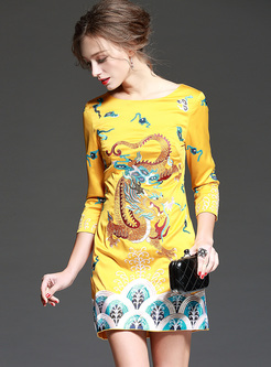 Vintage Totem Embroidery Skinny Mini Dress