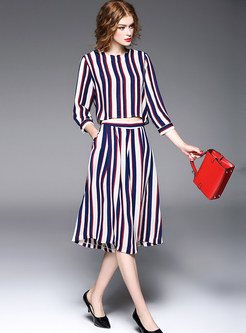 Fashion Stripe Three Quarters Sleeve Two-piece Outfits