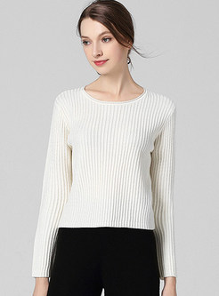 Brief O-neck Pure Color Sweater
