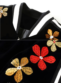Stand Collar Embroidery Zipper Jacket