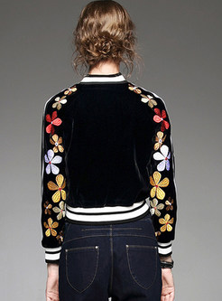Stand Collar Embroidery Zipper Jacket