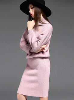 Sweet Pink Bat Sleeve Skinny Knitted Dress