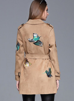 Stylish Embroidery Suede Trench Coat