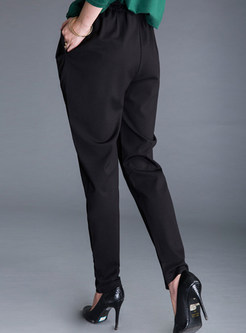 Casual Stylish Pleated Black Slim Harem Pants