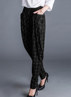 Checkered Pocket Stylish Plus Size Harem Pants