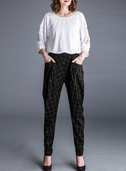 Checkered Pocket Stylish Plus Size Harem Pants